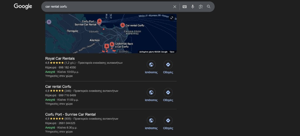 car rental corfu — Local Pack